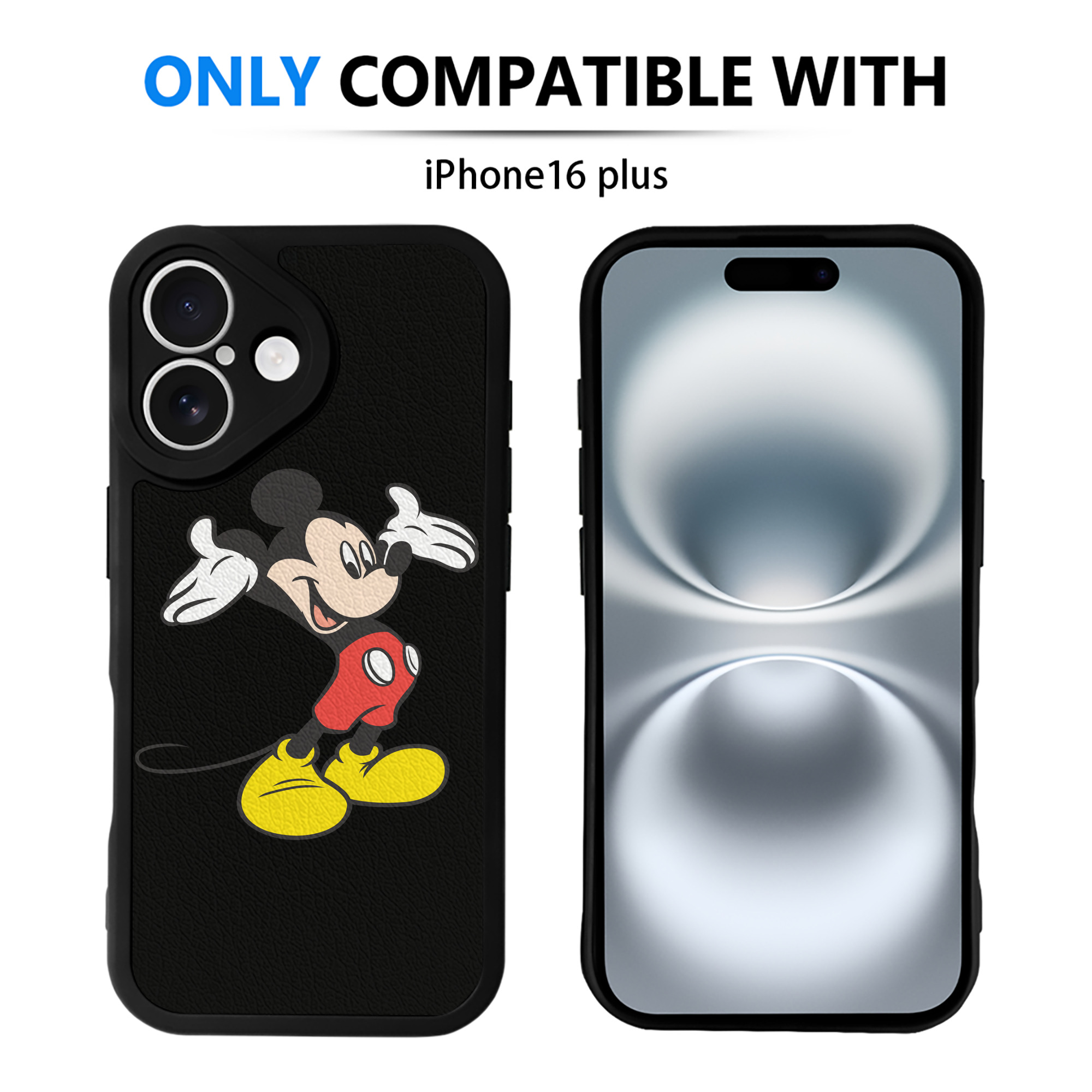 （画像用） ミッキーマウス Mickey Mouse 【iPhone 16シリーズ対応】シリコンスマホケース（レザー調） 材質：シリコン